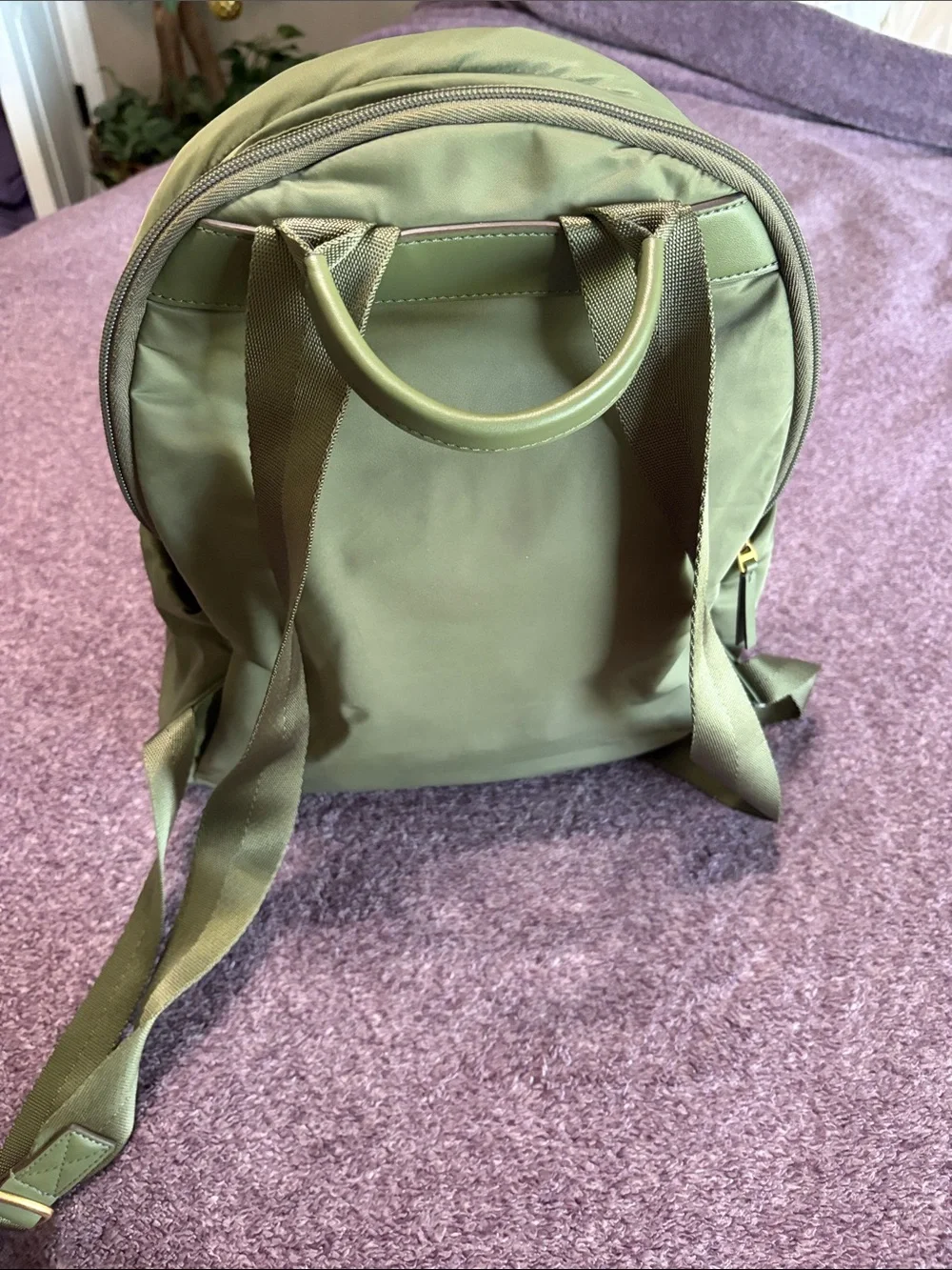 Tory Burch Sage Green Nylon Backpack with Logo Medallion
